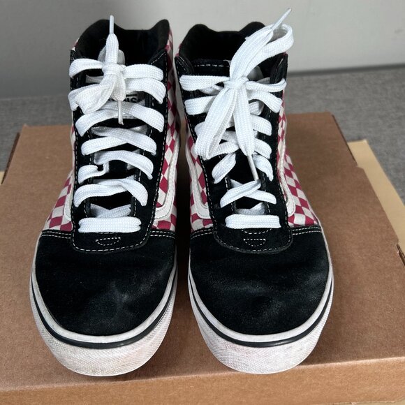 VANS SK8 Hi Shoes Kids Youth 5 Red White Checkered and Black Suede - Picture 3 of 16